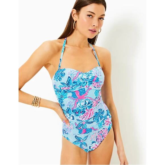 Lilly Pulitzer Blue and Pink One Piece Swimsuit - Picture 1 of 10